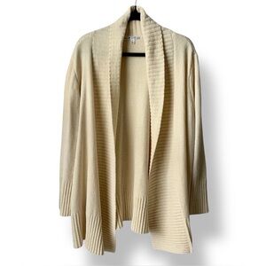 SEVEN7 Open Cardigan Sweater Front Velour Office Corpcore Academia Cream Large